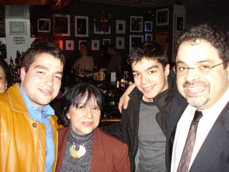 New York, NY, December 27, 2008: Merry Christmas, and let the good times roll - attending ZOHO artist and then GRAMMY-nominee Arturo O'Farrill at his long-running weekly engagement, at Birdland Jazz Club - from left: Andrew Becker, Lupe O'Farrill - Arturo's mother and widow of the legenday Chico O'Farrill, and Carl Becker.